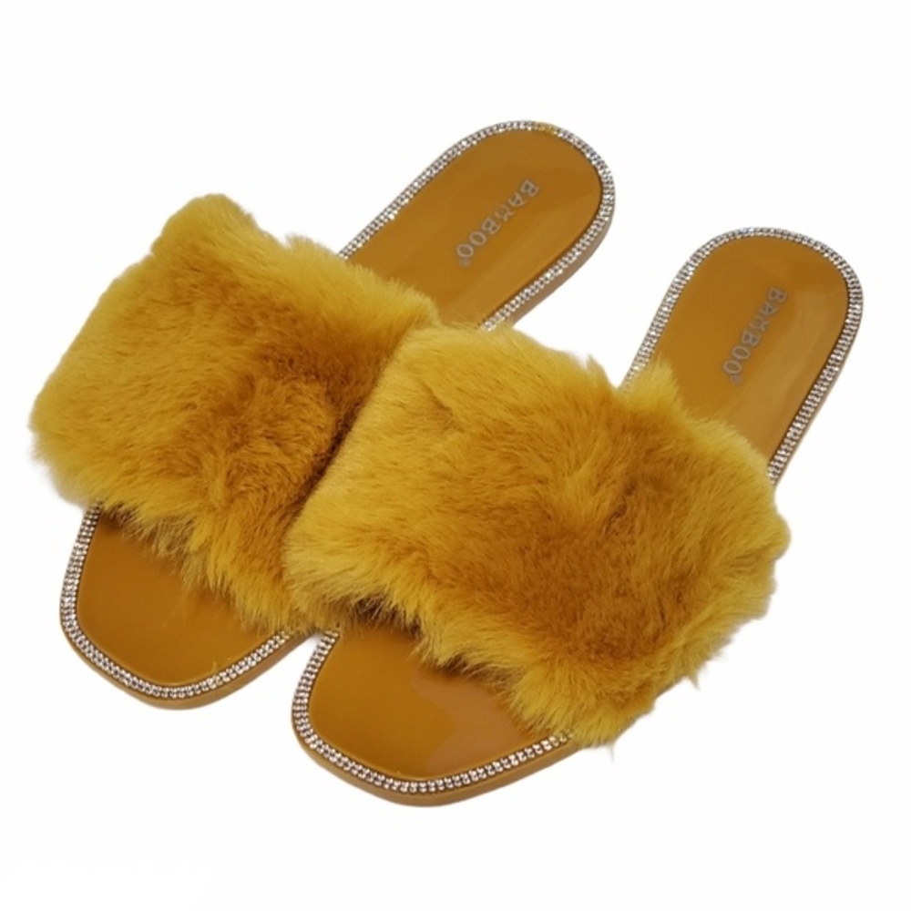 Fur Slides Rhinestone Mango Jelly Sandal 6 & 9